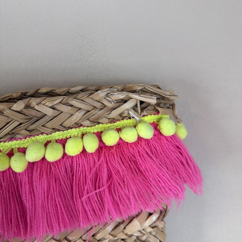 Lilly Pulitzer Large Woven Tote Bag, Gold Double Handles, Tassel Fringe, Open - Picture 9 of 15